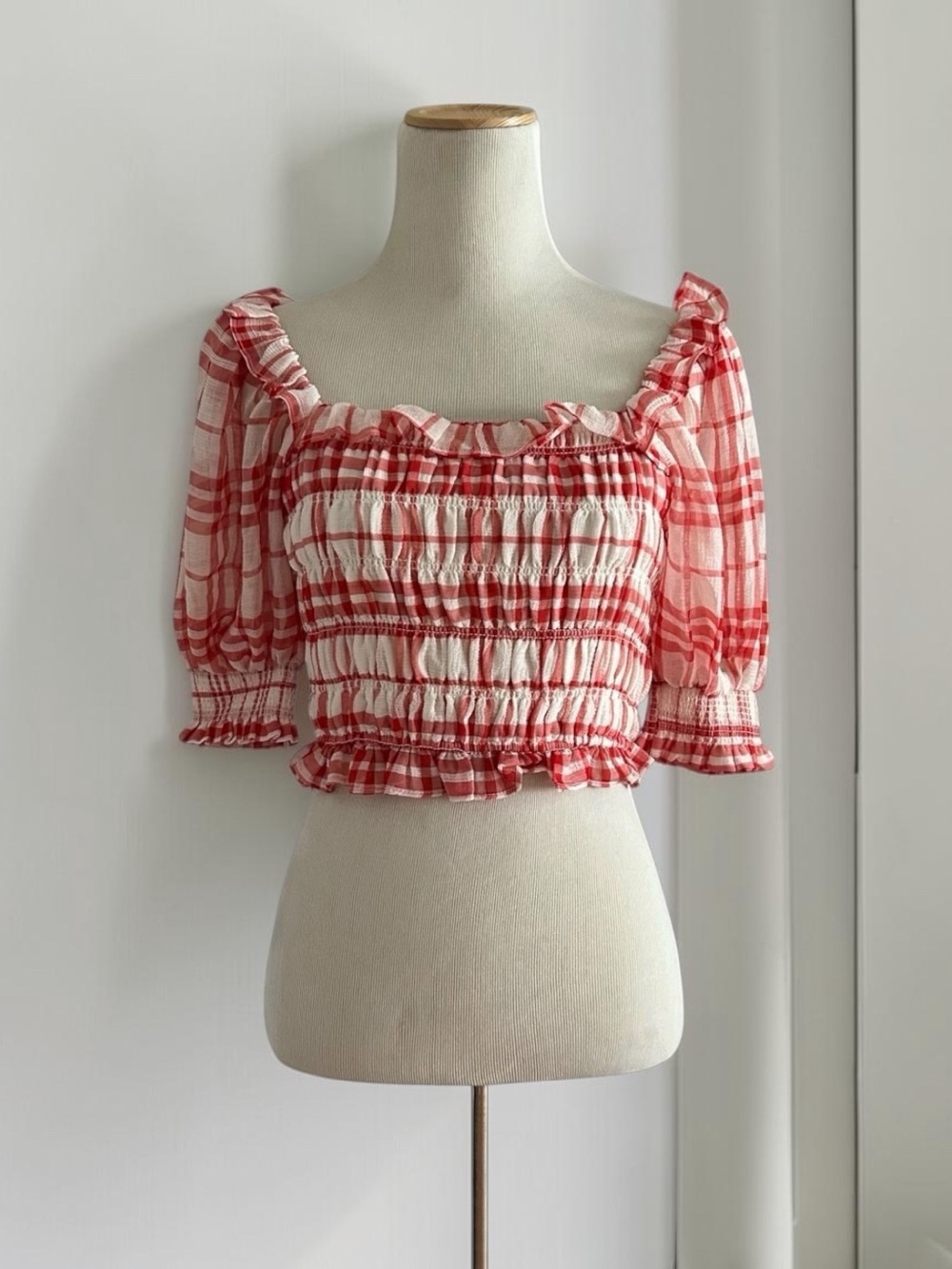 Endless Rose Red & White Gingham Smocked Blouse